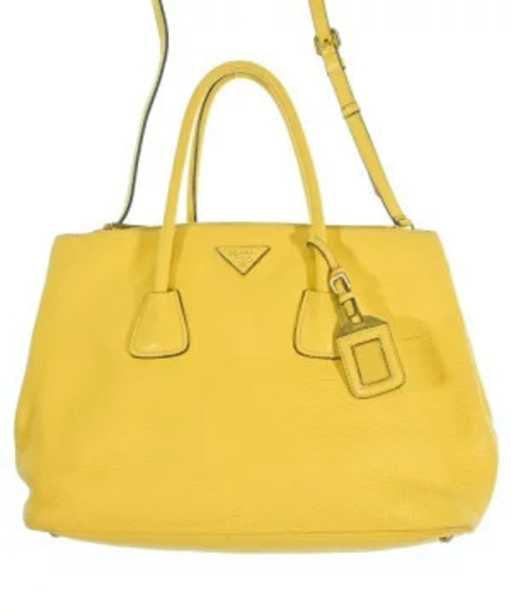 Prada leather 2way tote bag dual rolled top handles Yellow